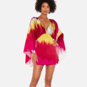 Lovers & Friends Remi Mini Silk Dress in Pink & Yellow Tie Dye